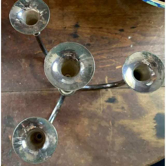 Metal Mid Century 4 Arm Silver Plate Bauhaus Candle Holder - Attributed to William Wagenfeld for WMF For Sale - Image 7 of 7