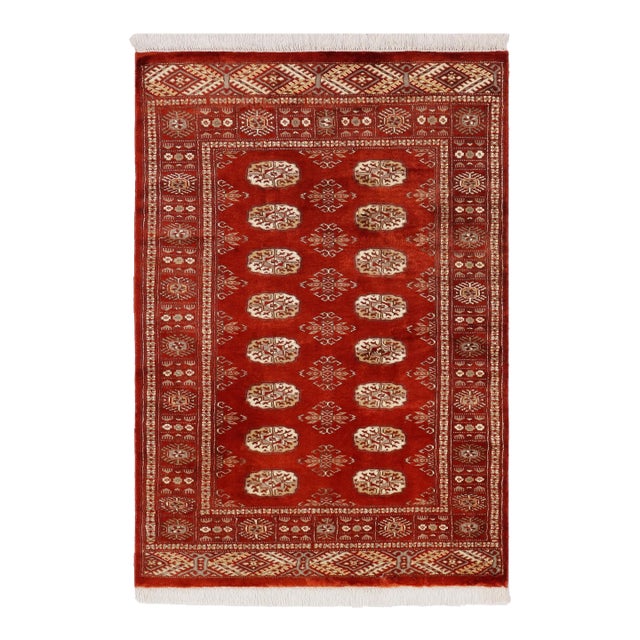 Rustic Bokhara Rust/Gray Hand Knotted Wool Rug For Sale