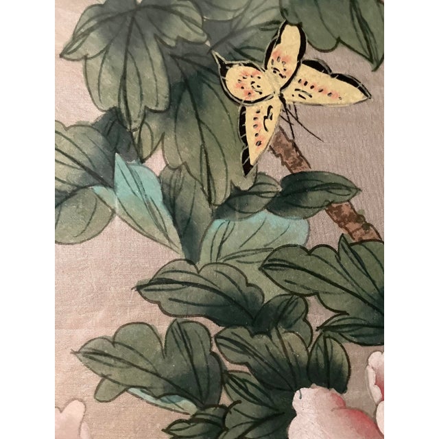 Late 20th Century Late 20th Century Original Chinoiserie Asian Framed Floral Painting For Sale - Image 5 of 11