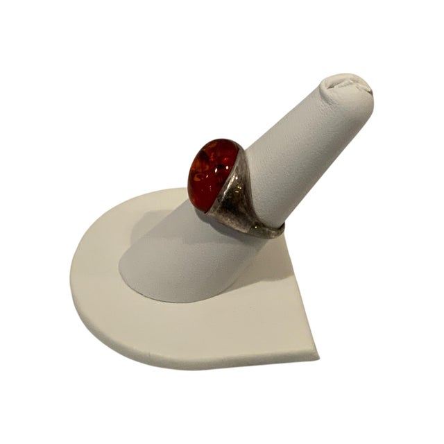 1970s Sterling Silver Baltic Amber Cabochon Ring Size 7.5 For Sale - Image 4 of 5