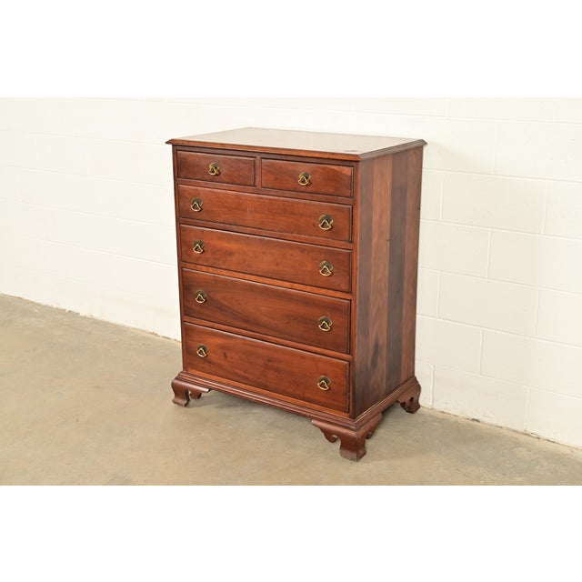 American Stickley American Colonial Solid Cherry Wood Highboy Dresser | Circa 1950s For Sale - Image 3 of 13