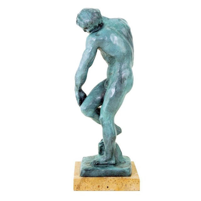 After Rodin, Green Modern Figurative Statue, Patinated Bronze For Sale - Image 5 of 8