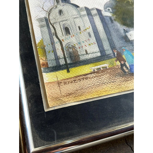 1990s 1990s Church Scene Painting by Ernesto Bonilla For Sale - Image 5 of 5