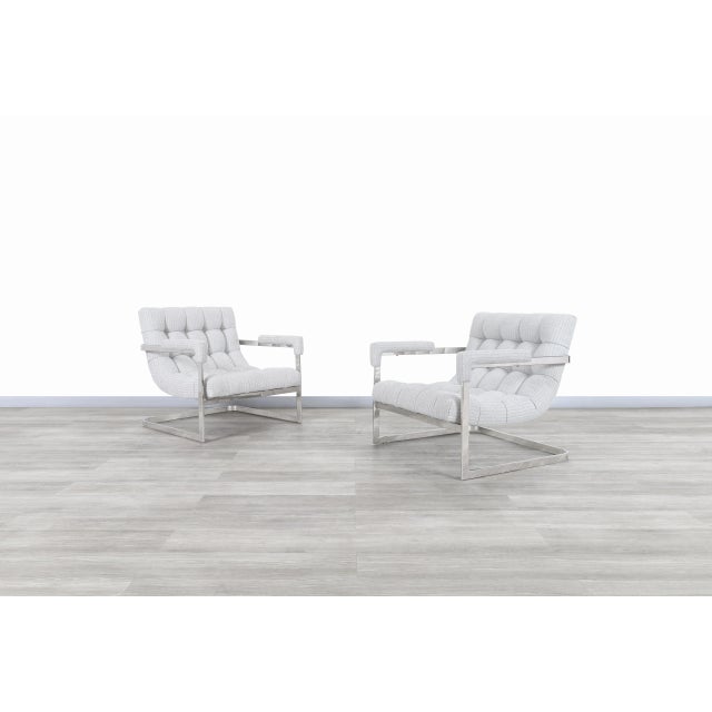 Mid-Century Modern Mid-Century Modern Chrome Scoop Lounge Chairs After Milo Baughman for Thayer Coggin For Sale - Image 3 of 9