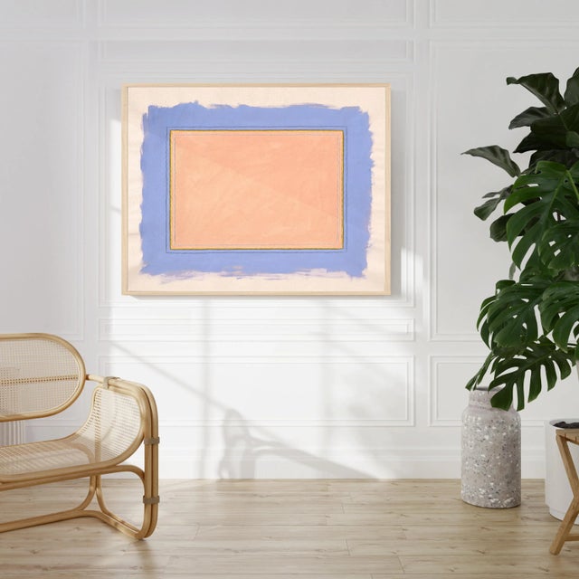 Minimalist Abstract Fine Art Print, Blush Pink & Cornflower Blue, 24 X 30 Print in Wood Frame For Sale - Image 4 of 4