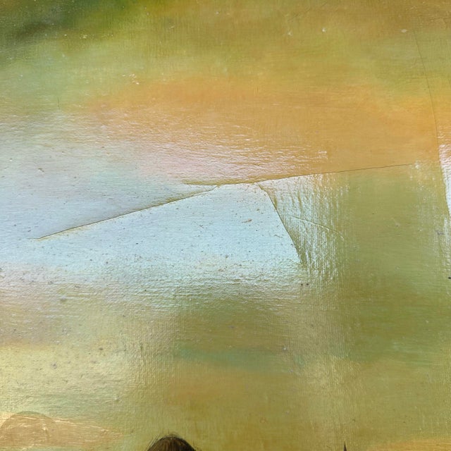 Yellow Framed Surrealist Oil Landscape Painting Signed Walle For Sale - Image 8 of 11