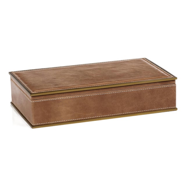 Elgon Leather Decorative Box with Brass Trim, Large For Sale