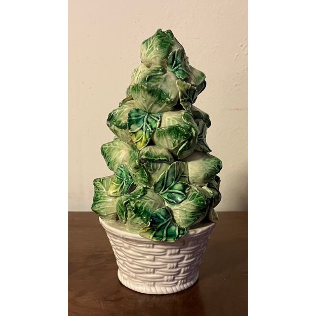 Italian Mid-Century Modern Pottery Tromp l'Oeil Faux Basket of Brussels Sprouts Stacked in a Pyramid For Sale - Image 4 of 9