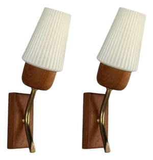 Swedish Modern, Teak, Brass, Glass, Wall Lights, Sweden, 1960s