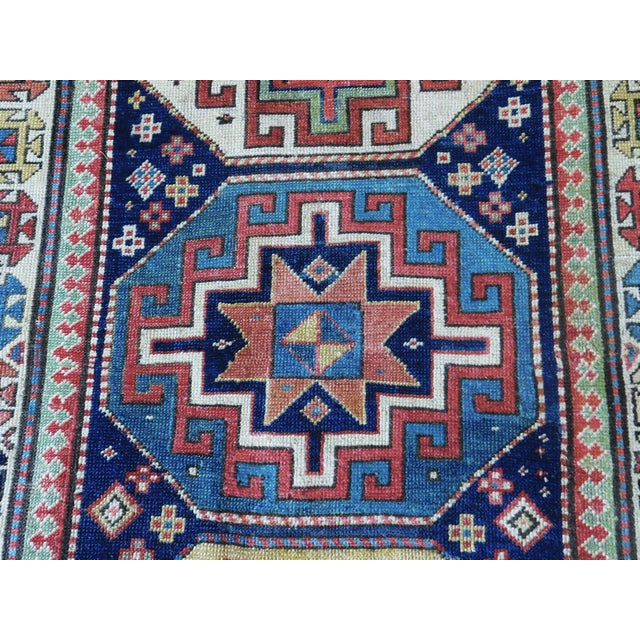 Blue Antique Caucasian Runner Rug. 3'6"x 9'4" For Sale - Image 8 of 12