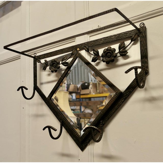Mid-Century Modern French Iron and Toleware Hat and Coat Rack with Mirror, 1950s For Sale - Image 3 of 7