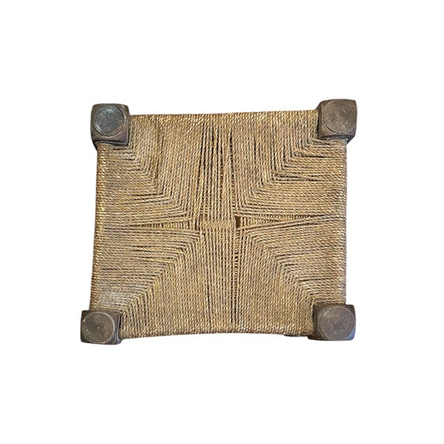 Antique Folk Art Style Wood & Seagrass Rope Stool / Footstool / Ottoman For Sale In Dallas - Image 6 of 9