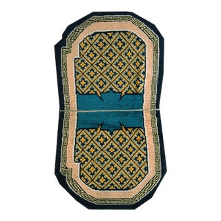 1940s Mustard Yellow Diamond Hand Knotted Antique Chinese Horse Cover Rug 2' 6" X 4' 6" Wool Carpet For Sale