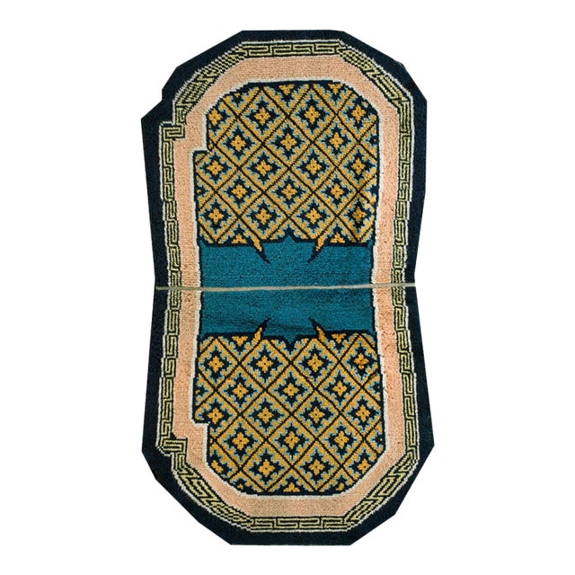 1940s Mustard Yellow Diamond Hand Knotted Antique Chinese Horse Cover Rug 2' 6" X 4' 6" Wool Carpet For Sale