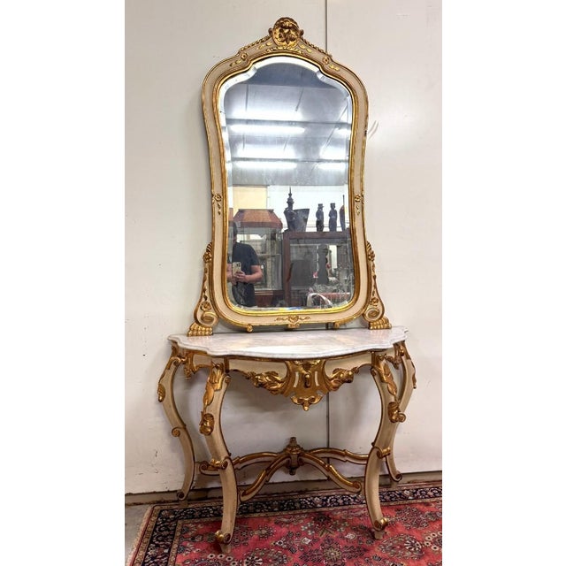 Louis XV Curved Console Table and Mirror in Gilded and Lacquered Wood For Sale - Image 10 of 10