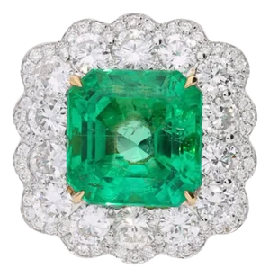 Grs Certified 8.04 Carat Minor Oil Colombian Emerald & Diamond Halo Ring