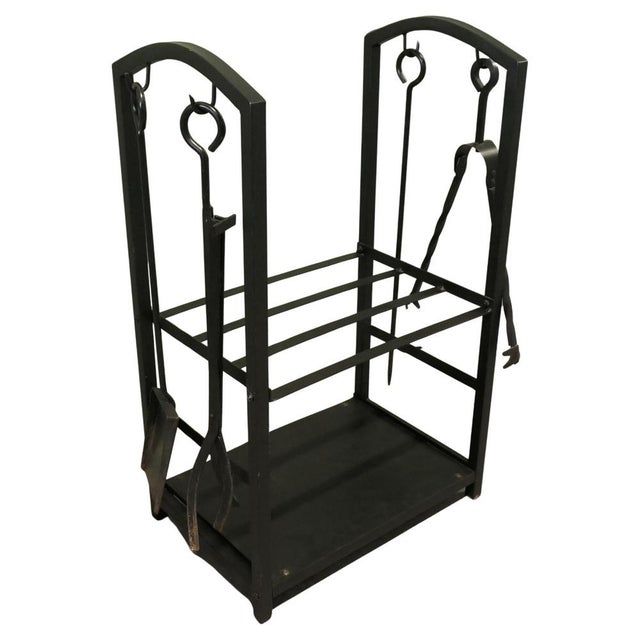 Black Swedish Postmodern Ironwork Log Tidy and Tools, 1960, Set of 5 For Sale - Image 8 of 8
