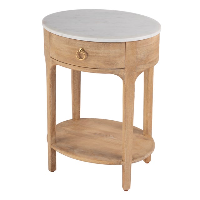 Ellen 18.25 in. W Oval Marble and Wood 1 Drawer Nightstand, Natural For Sale - Image 9 of 9