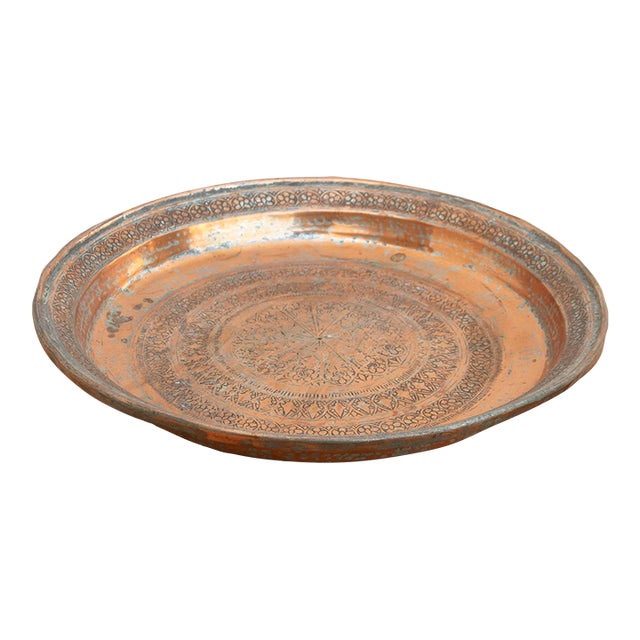 Antique Finely Engraved Copper Tray For Sale