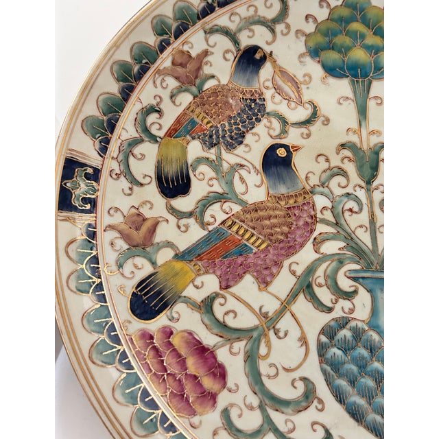 Vintage Chinoiserie Bird Decorative Plates – Hand Painted Botanical Wall Plates, Pair For Sale - Image 4 of 12