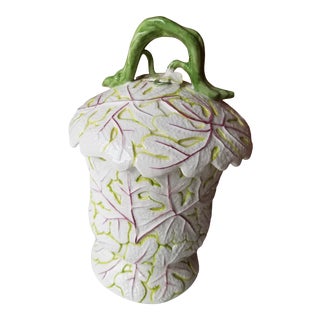 1980s Italian Covered Leaf Pot With Pink and Green Accents For Sale