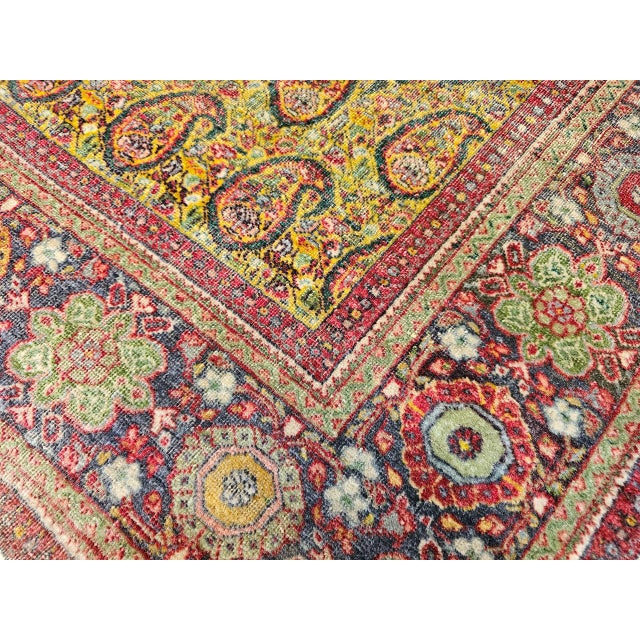 Vintage Persian Tabriz Rug, Hand-Knotted Wool, Allover Paisley Pattern, Chartreuse & Red, 5x6 For Sale - Image 15 of 15