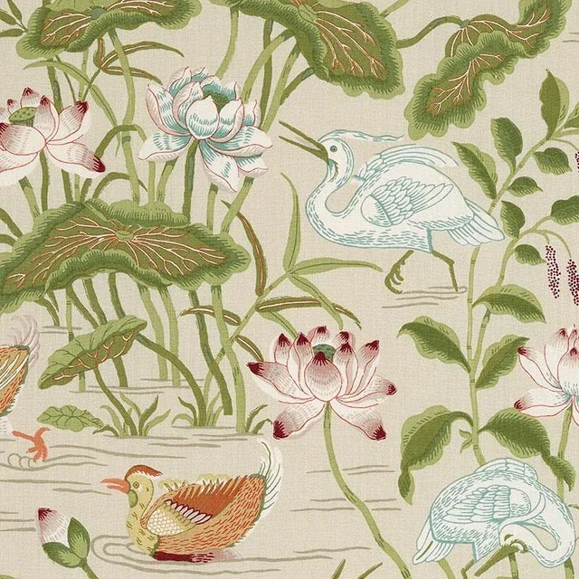 Sample- Schumacher Lotus Garden Fabric in Parchment For Sale