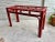 Chinoiserie Vintage Red Split Reed and Rattan Glass Top Console Entry Table - Newly Painted For Sale - Image 3 of 12