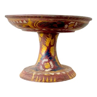 Vintage Boho Bali Dulang Painted Wooden Offering Tray For Sale