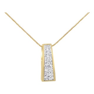 14K Yellow Gold 1 1/2 cttw Princess Cut Diamond Greek Column Pendant Necklace (G-H, VS1-VS2) For Sale