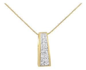 14K Yellow Gold 1 1/2 cttw Princess Cut Diamond Greek Column Pendant Necklace (G-H, VS1-VS2)