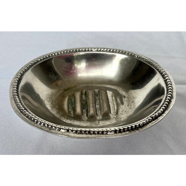 French Vintage French Hotel Silver Oval Soap Dish For Sale - Image 3 of 15