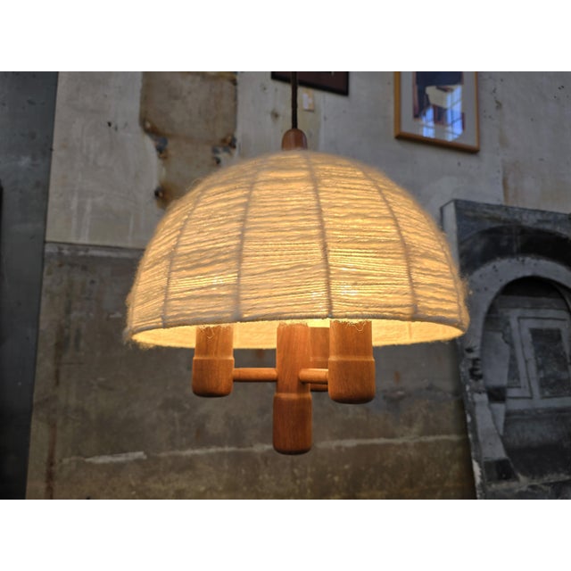 1970s Vintage Teak and Wool Ceiling Light by Domus, Germany, 1970s For Sale - Image 5 of 13