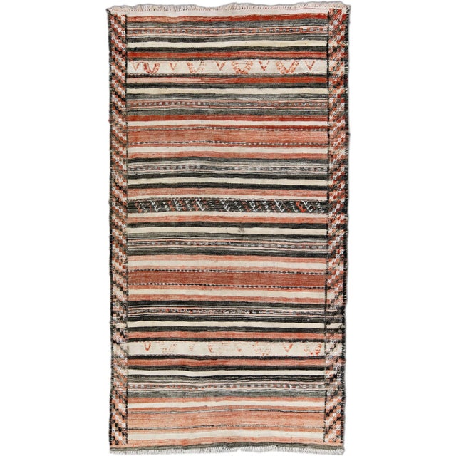 Vintage Kilim Handmade Flatweave Striped Orange and Black Wool Runner For Sale - Image 10 of 10