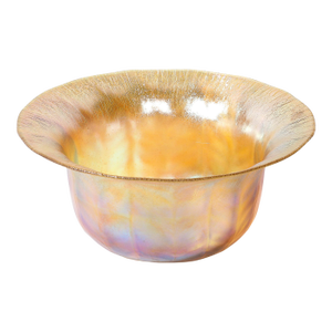 Art Nouveau Iridescent Yellow Blue Favrile Glass Bowl Signed l.c. Tiffany & Co