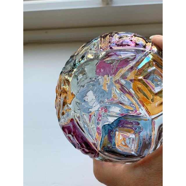 Transparent Vintage Mid-Century Bohemian Multicolor Faceted Art Glass Vase, 1960s For Sale - Image 8 of 14