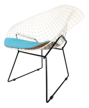 Diamond Chair in White and Black Metal by Harry Bertoia, 1960s