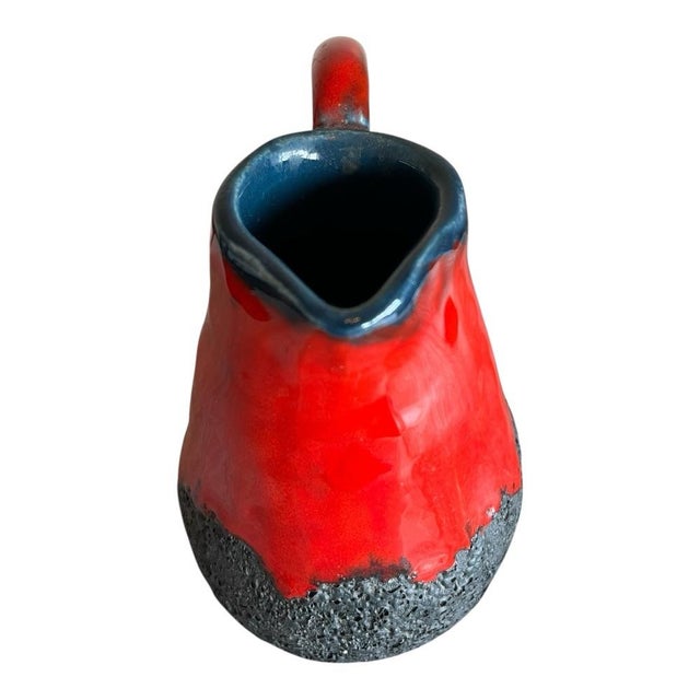 1960s Mid-Century Modern West German Fat Lava Studio Pottery Pitcher in Red & Black Lava Glaze For Sale In San Francisco - Image 6 of 7