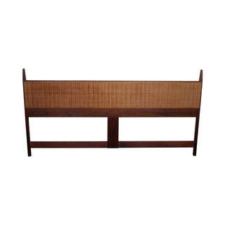Danish Modern Teak King Size Headboard W/Cane Back For Sale