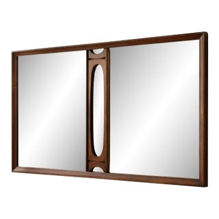 Vintage Canadian Brutalist Walnut Wall Mirror by Tobago of Canada For Sale