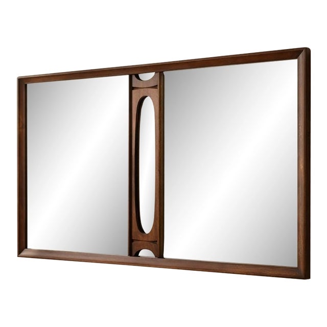 Vintage Canadian Brutalist Walnut Wall Mirror by Tobago of Canada For Sale