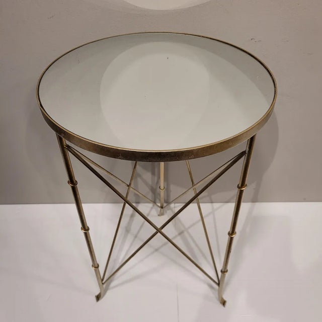 Metal Circular Side Table with Mirror Top in the style of Maison Jansen, France, 1980s For Sale - Image 7 of 13