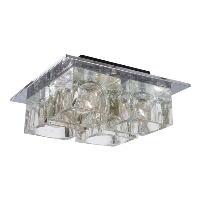 1970s Flush Chrome Murano Glass Light Fixture by Gaetano Sciolari for Lightolier For Sale
