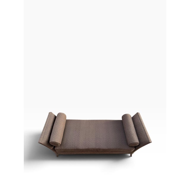 Contemporary Bright Chair Company Upholstered Herringbone Chaise Daybed With Bolsters For Sale - Image 3 of 15