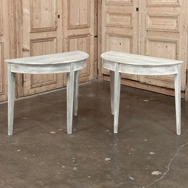 Pair of 19th Century French Directoire Whitewashed Oak Demi Lune Consoles For Sale In Dallas - Image 6 of 18