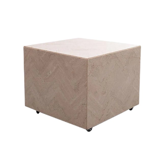 Travertine Cube Table on Wheels, 1970s For Sale