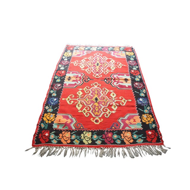 Red 1940s Turkish Wool Kilim Area Rug-4′9″ × 7′4″ For Sale - Image 8 of 13