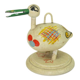 Robinhood Ware Folk Art Wood Duck Toothpick Holder Server, c.1930 For Sale