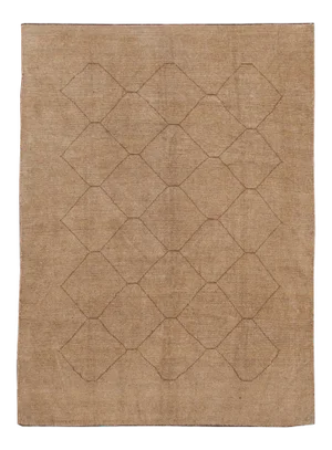 Modern Moroccan Style Tan Handmade Geometric Wool Rug