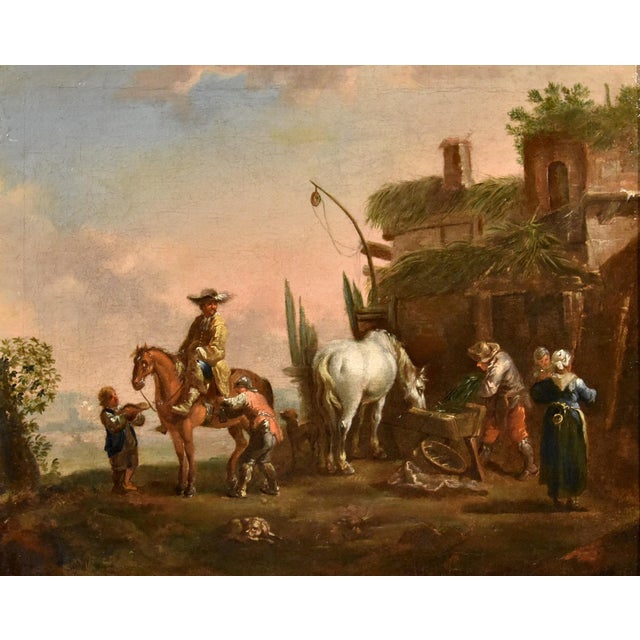 Follower of Simon Johannes Van Douw, Knight Landscape, 1700, Oil on Canvas For Sale - Image 10 of 12